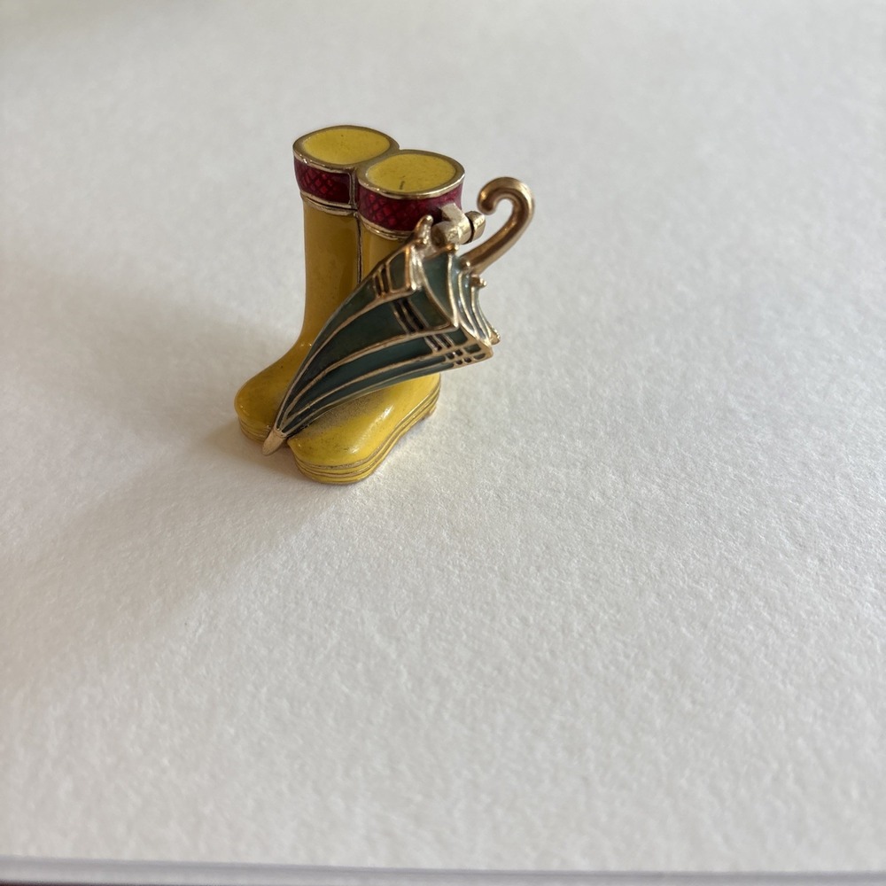 Vintage Monet Yellow Rain Boots Umbrella Enamel Trinket Box Hinge Keepsake Box